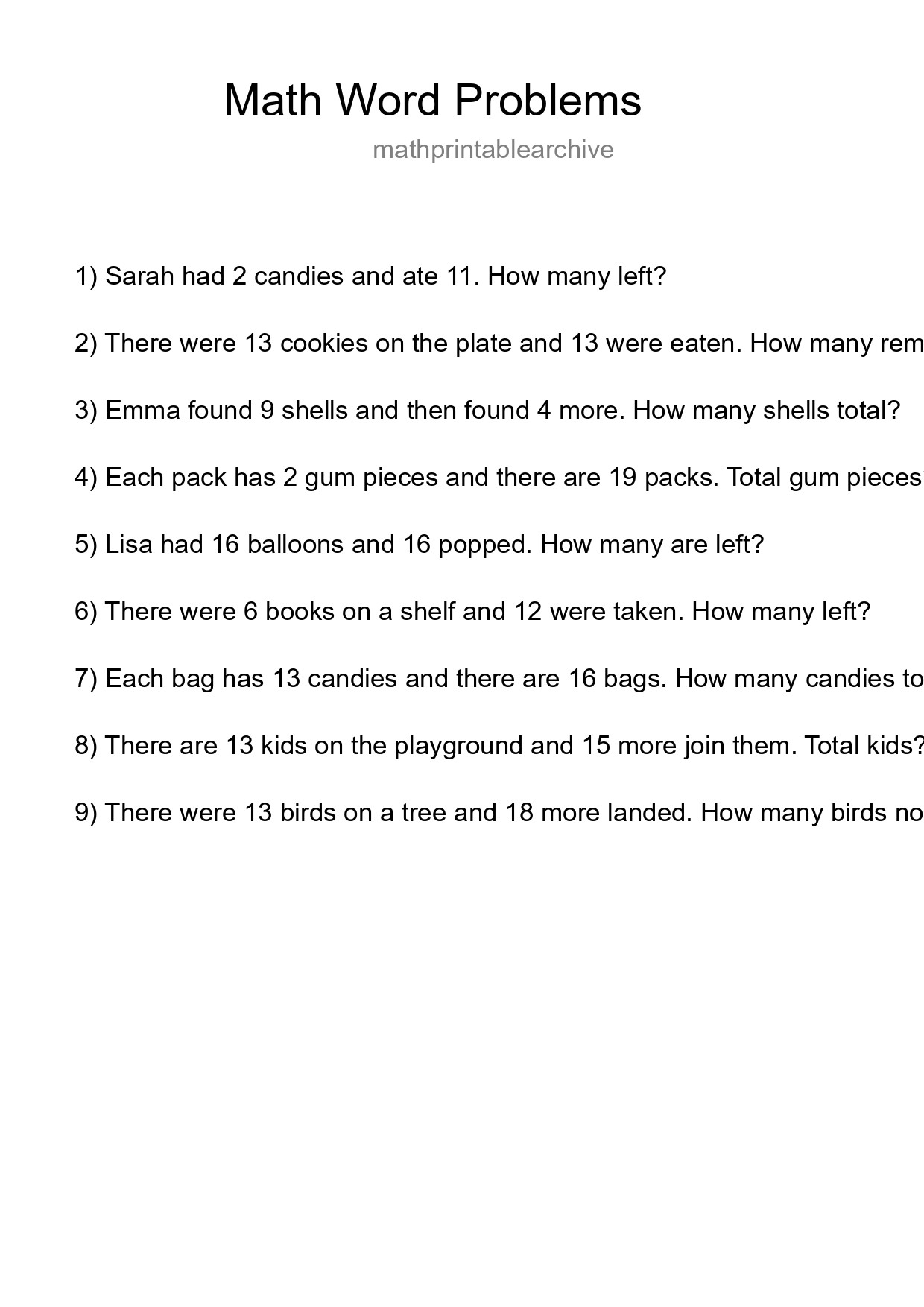 Math Word Problem Worksheet