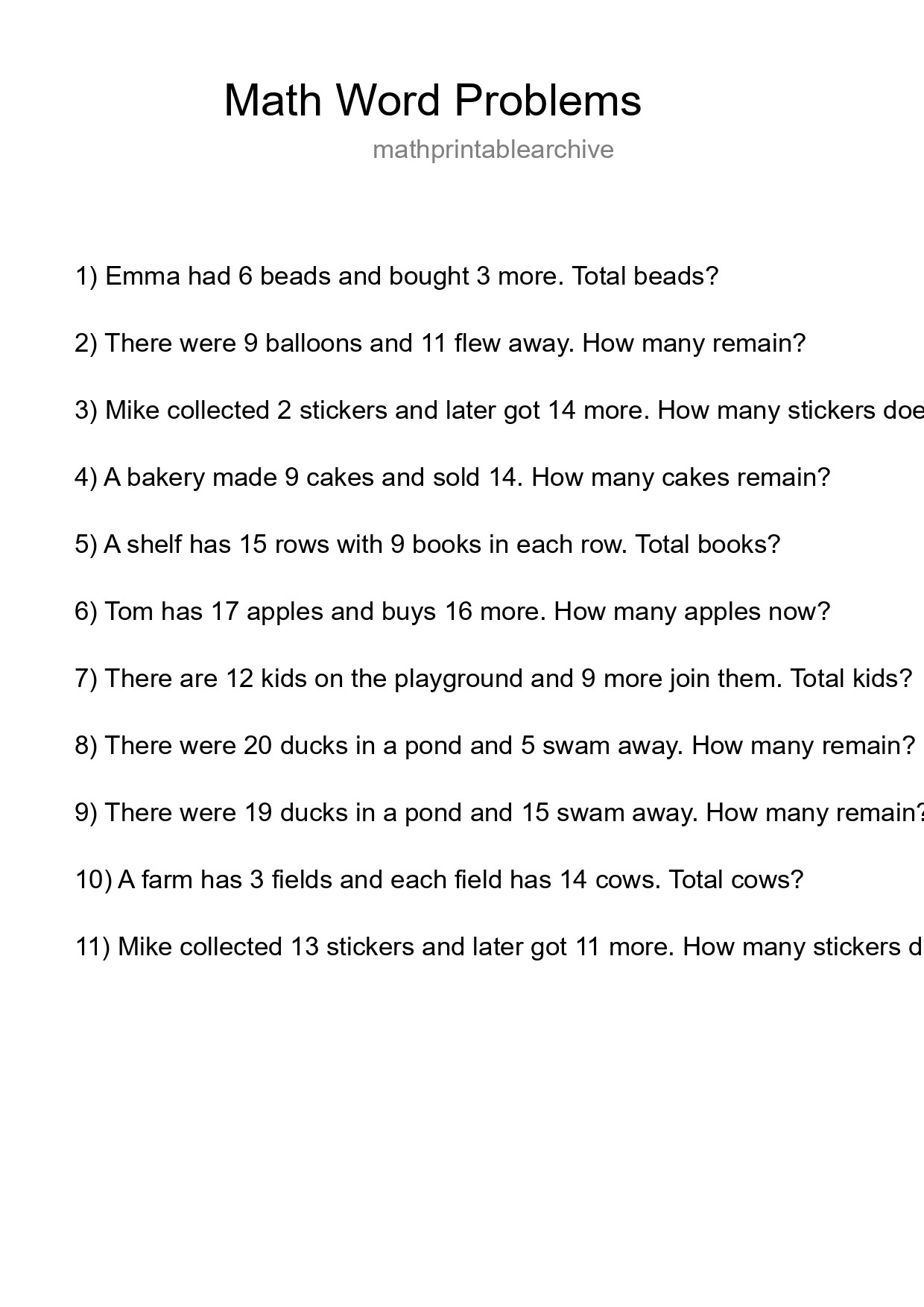 Math Word Problem Worksheet