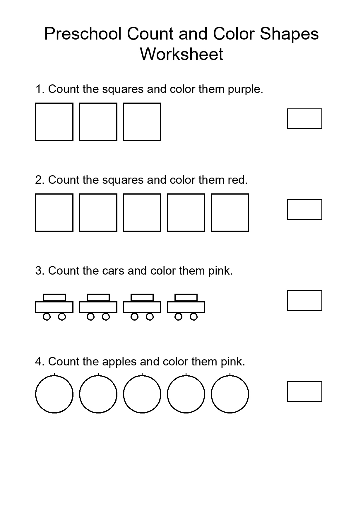 Preschool Count and Color Shapes Worksheet