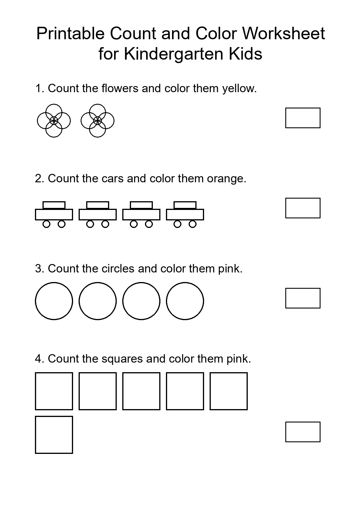 Printable Count and Color Worksheet for Kindergarten Kids