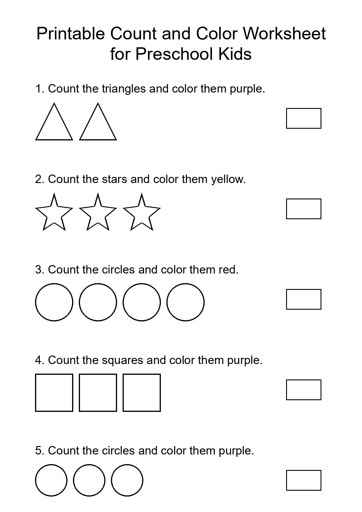 Printable Count and Color Worksheet for Preschool Kids