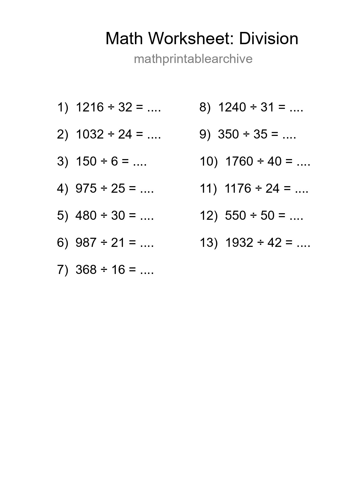 Printable Free 13 Division Math Worksheet For Grade 2 - Part 4