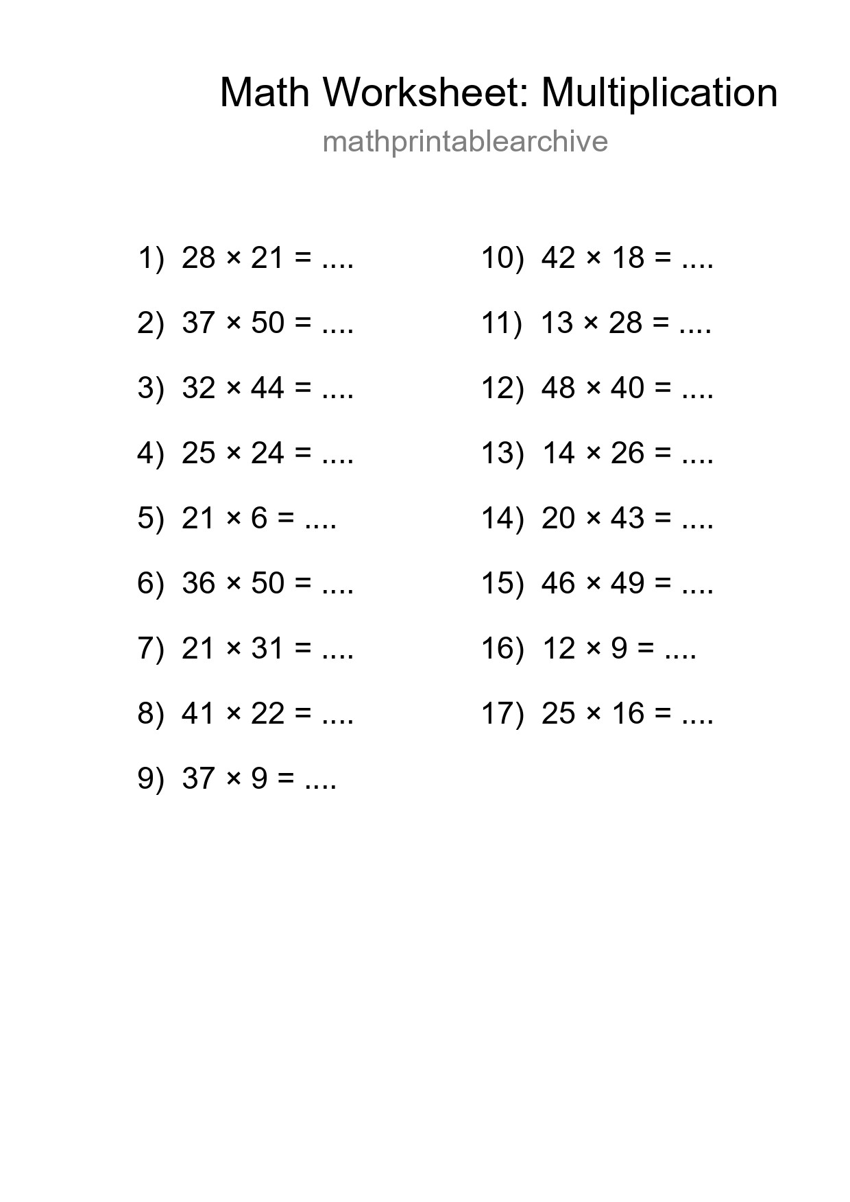 Printable Free 17 Multiplication Math Worksheet For Grade 2 - Part 249