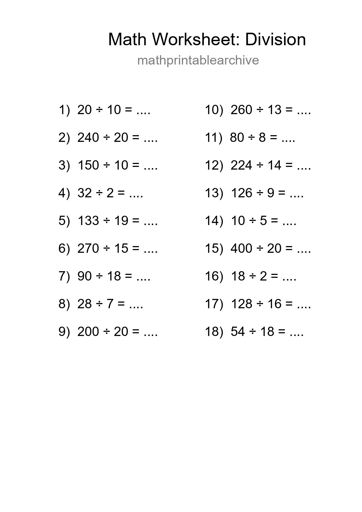 Printable Free 18 Division Math Worksheet For Grade 2 - Part 92