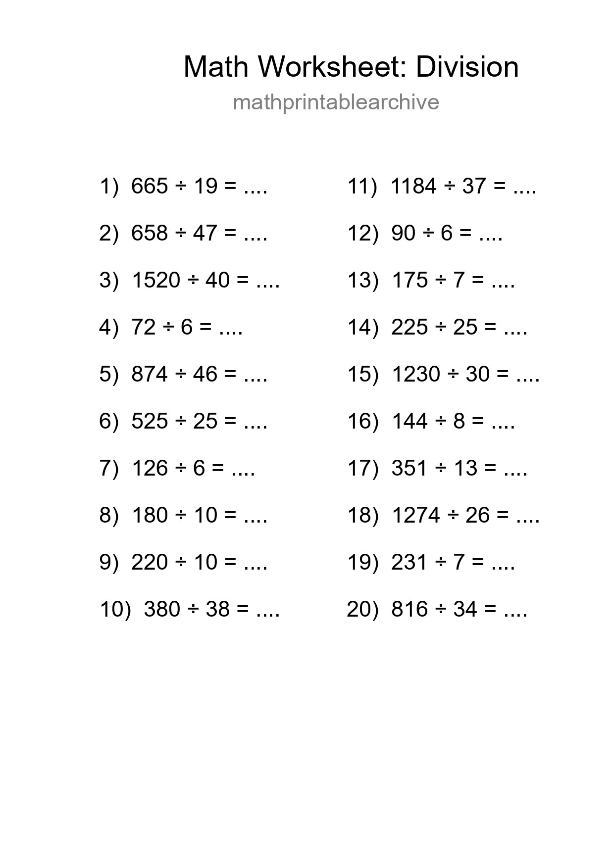 Printable Free 20 Division Math Worksheet For Grade 2 - Part 114