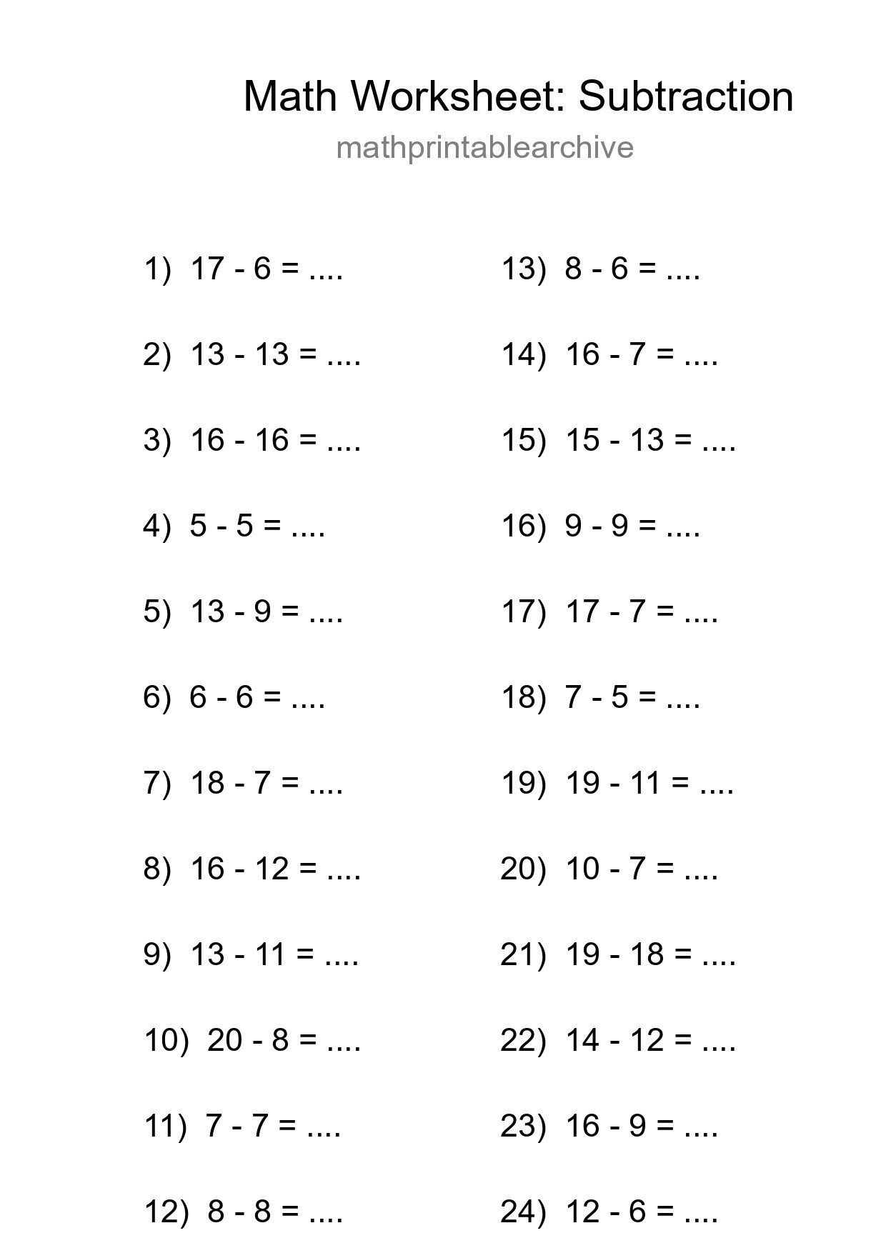 Printable Free 24 Subtraction Math Worksheet For Grade 2 - Part 283