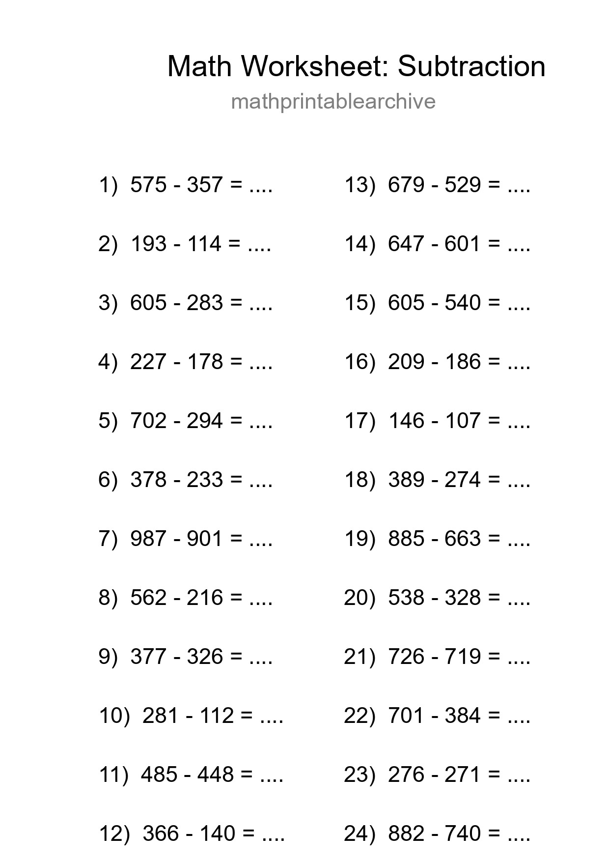 Printable Free 24 Subtraction Math Worksheet For Grade 5 - Part 8