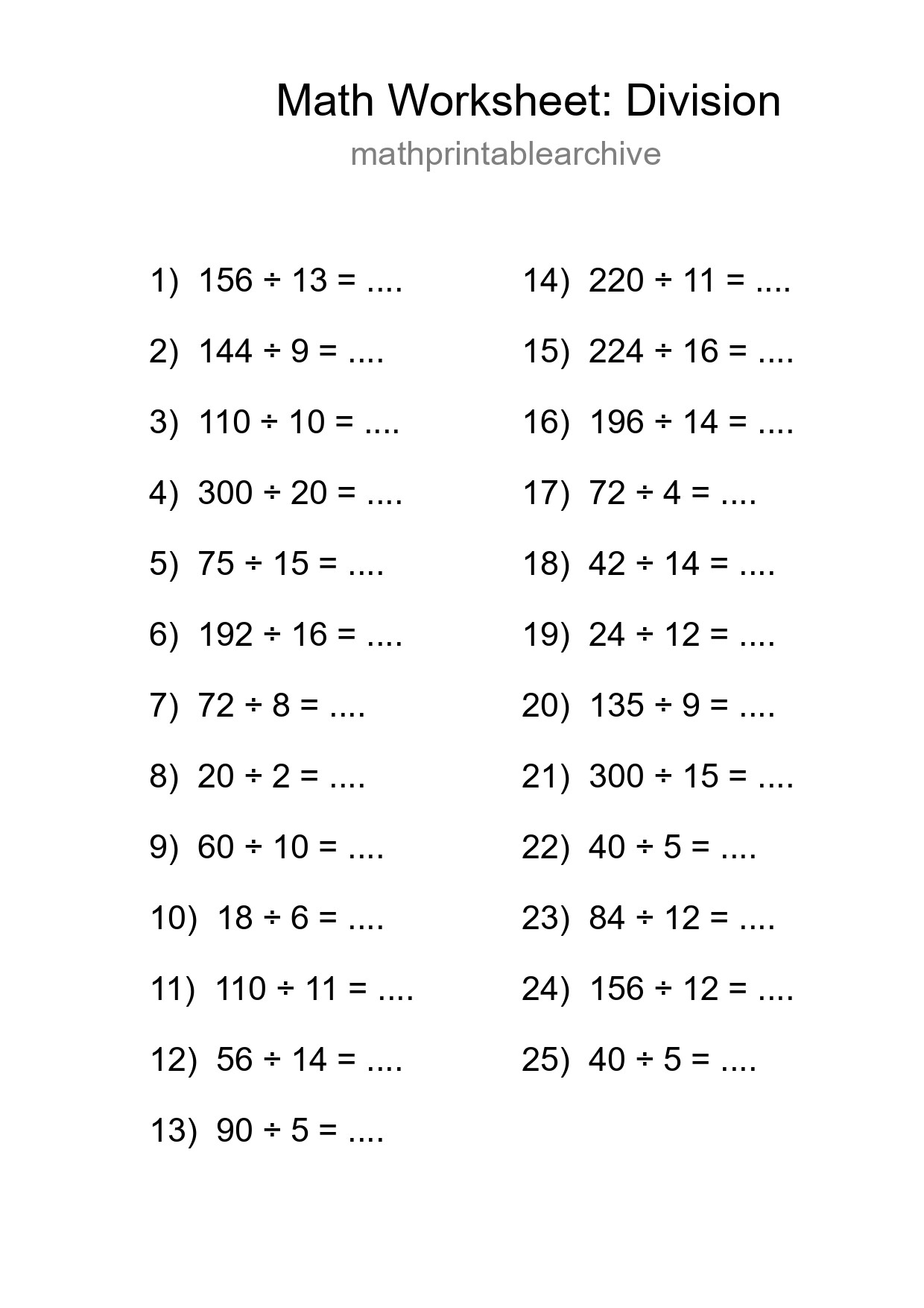 Printable Free 25 Division Math Worksheet For Grade 2 - Part 213