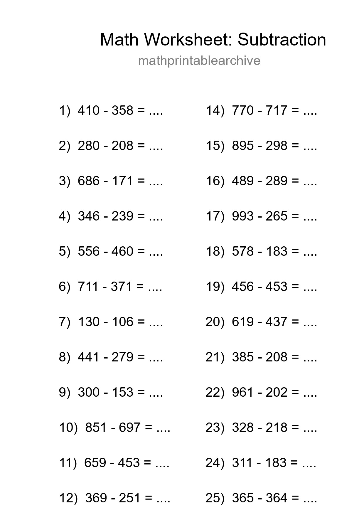 Printable Free 26 Subtraction Math Worksheet For Grade 5 - Part 294