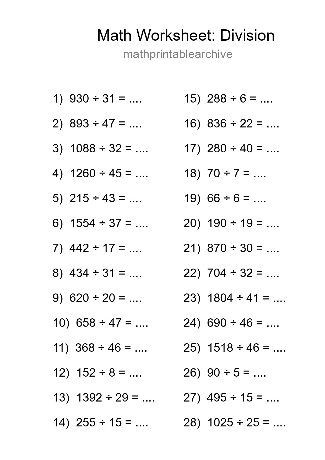 Printable Free 28 Division Math Worksheet For Grade 2 - Part 15